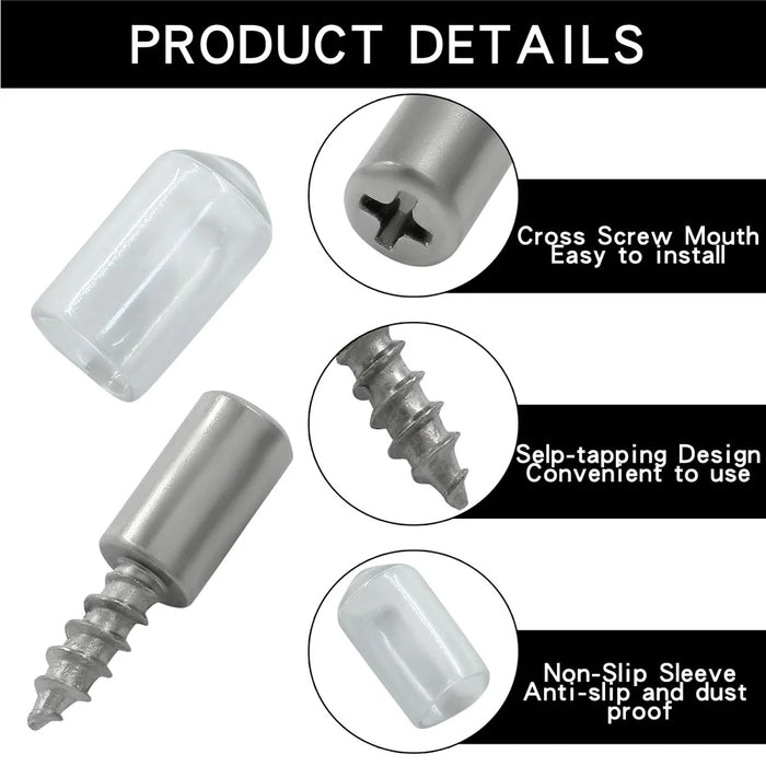 20Pcs Self Tapping Shelf Support Pins Cabinet Fixing Glass Partition Holder Iron Screws with Rubber Sleeve - Clear Rubber Sleeve - 3