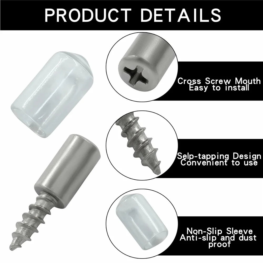 10Pcs Self Tapping Shelf Support Pins Cabinet Fixing Glass Partition Holder Iron Screws with Rubber Sleeve - Clear Rubber Sleeve - 3