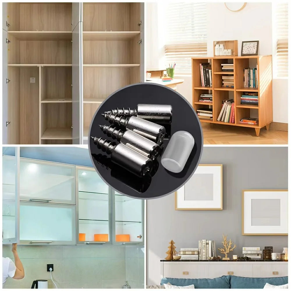 10Pcs Self Tapping Shelf Support Pins Cabinet Fixing Glass Partition Holder Iron Screws with Rubber Sleeve - Clear Rubber Sleeve - 4