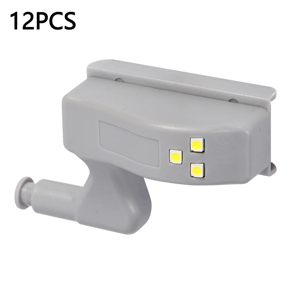 12Pcs LED Hinge Lights Cabinet Wardrobe Closet Automatic Sensor Illumination Battery Powered Lamp - White Light - 1