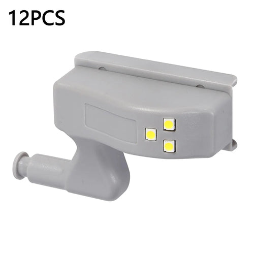 12Pcs LED Hinge Lights Cabinet Wardrobe Closet Automatic Sensor Illumination Battery Powered Lamp - White Light - 1