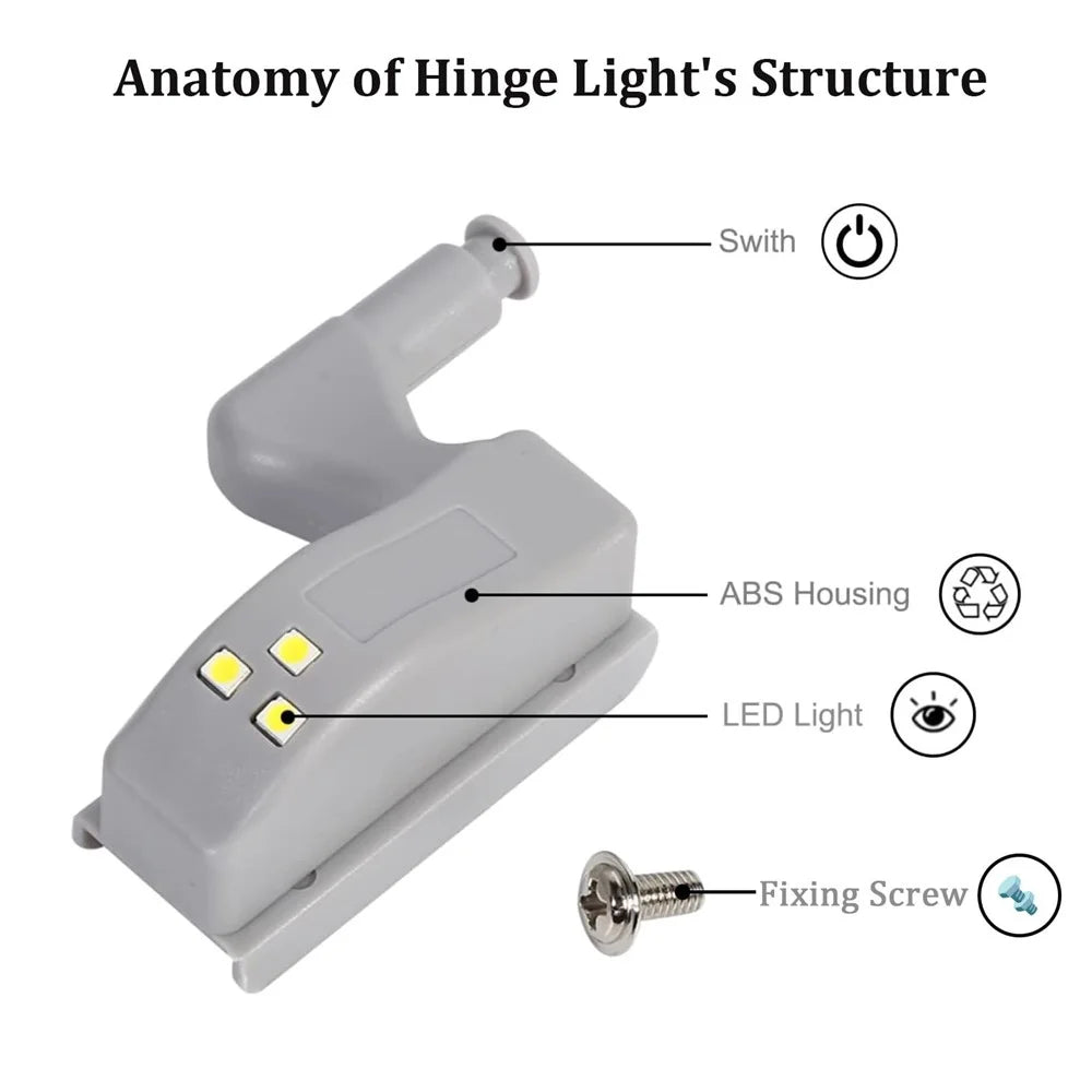 12Pcs LED Hinge Lights Cabinet Wardrobe Closet Automatic Sensor Illumination Battery Powered Lamp - White Light - 3