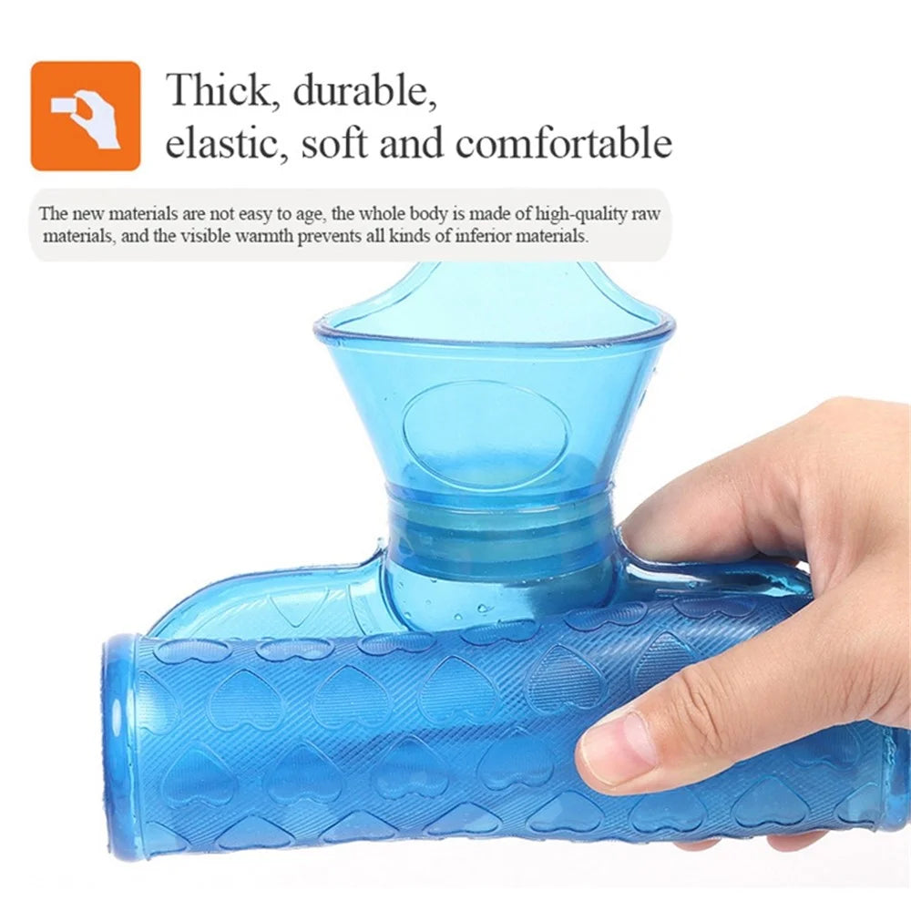 1000ML Hot Water Bottle PVC Hot Water Bag Relief from Headaches, Cramps, Arthritis, Back Pain, Sore Muscles, Injuries - Blue - 2