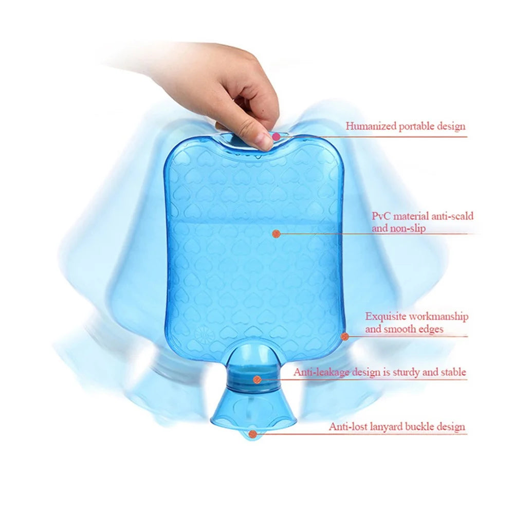 1000ML Hot Water Bottle PVC Hot Water Bag Relief from Headaches, Cramps, Arthritis, Back Pain, Sore Muscles, Injuries - Blue - 4