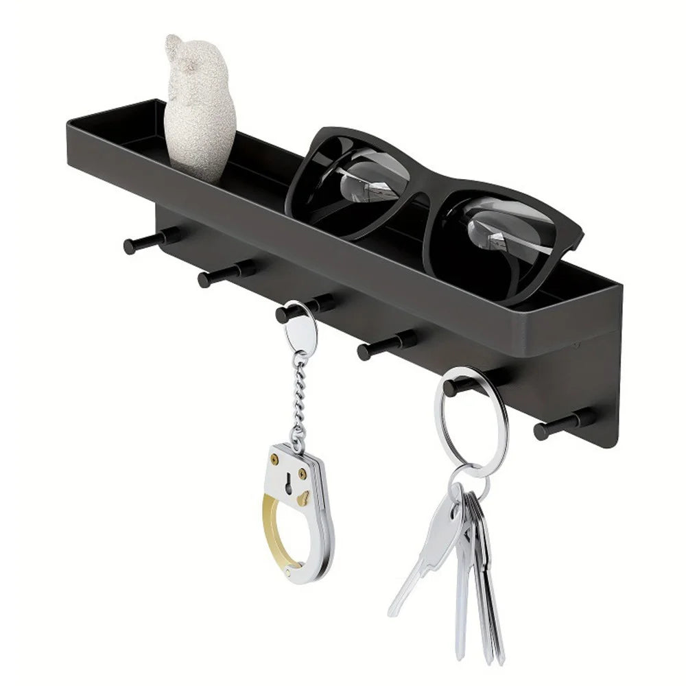 No Drill Key Organizer Rack Plastic Kitchen Bathroom Home Storage Shelf Door Back Hook Small Item Holder - Black - 1