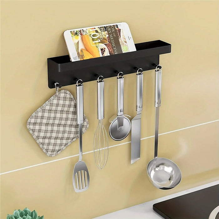 No Drill Key Organizer Rack Plastic Kitchen Bathroom Home Storage Shelf Door Back Hook Small Item Holder - Black - 2