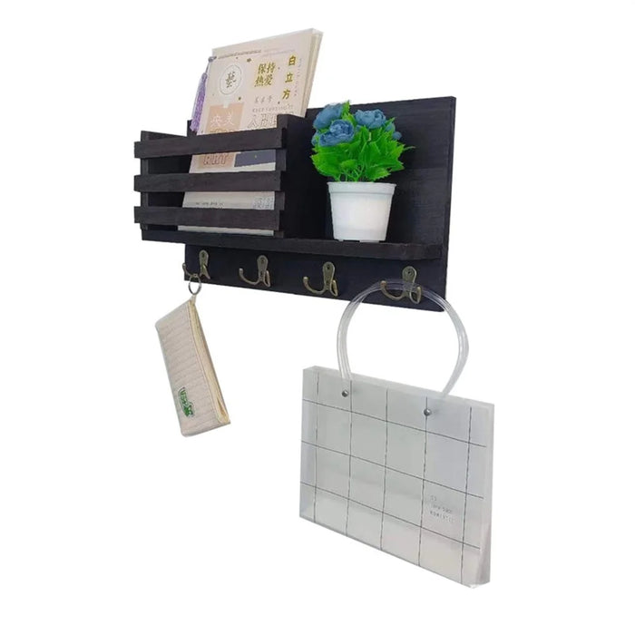 Wall Mounted Wooden Mail Letter Organizer Key Holder Entryway Shelf Multi-Function Storage Rack - BH-TH007 - 1