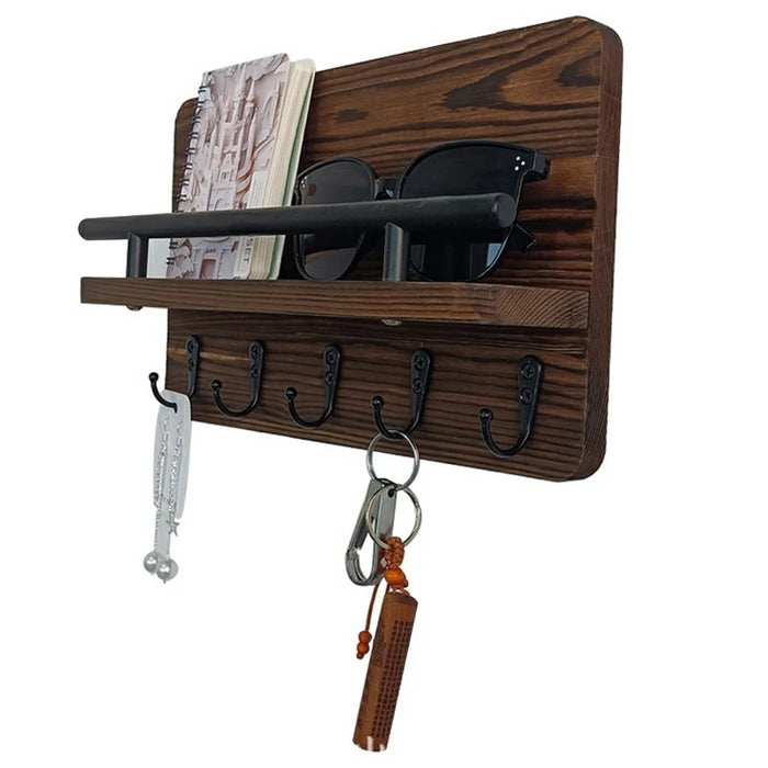Wall Mounted Wooden Mail Organizer Key Hanging Rack Multi-Function Entryway Storage Shelf - BH-SZ001 - 1