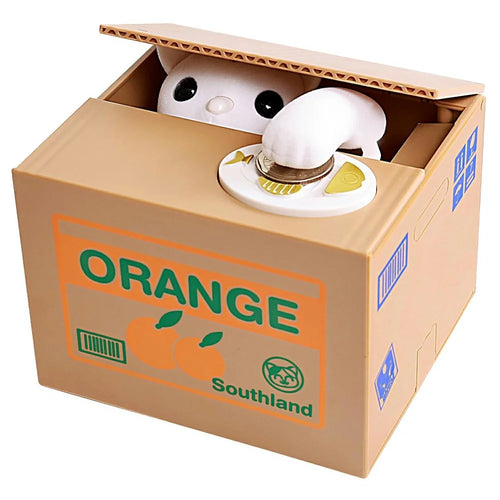 Cartoon Money Eating Cat Piggy Bank Electronic Coin Savings Box Interactive Voice Children Toy - Orange / White Cat - 1