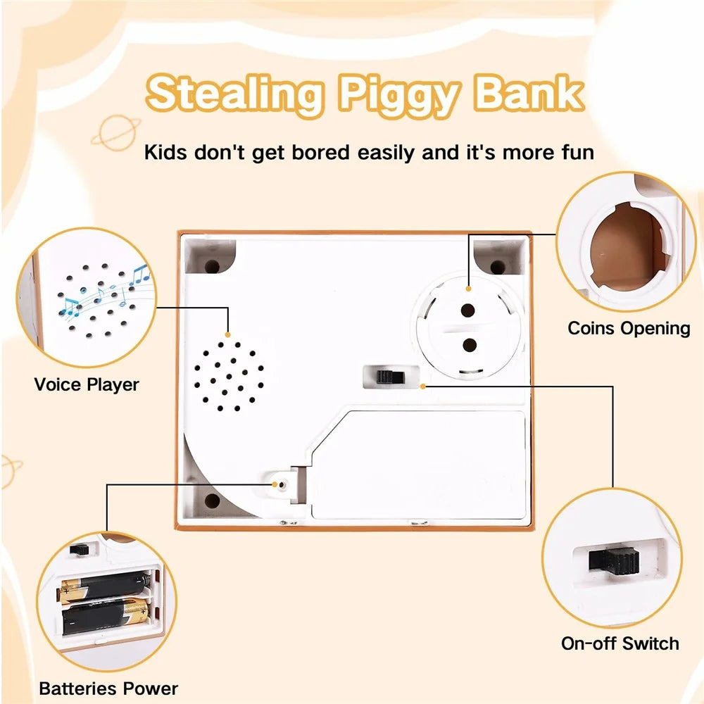 Cartoon Money Eating Cat Piggy Bank Electronic Coin Savings Box Interactive Voice Children Toy - Orange / White Cat - 5