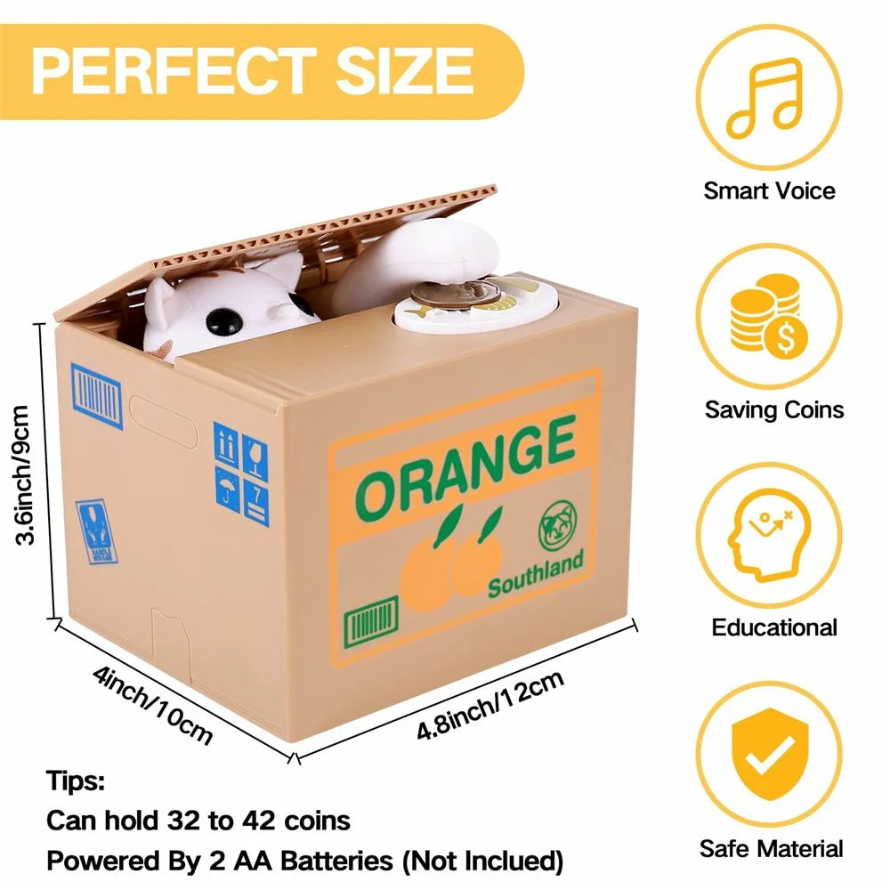 Cartoon Money Eating Cat Piggy Bank Electronic Coin Savings Box Interactive Voice Children Toy - Orange / White Cat - 6