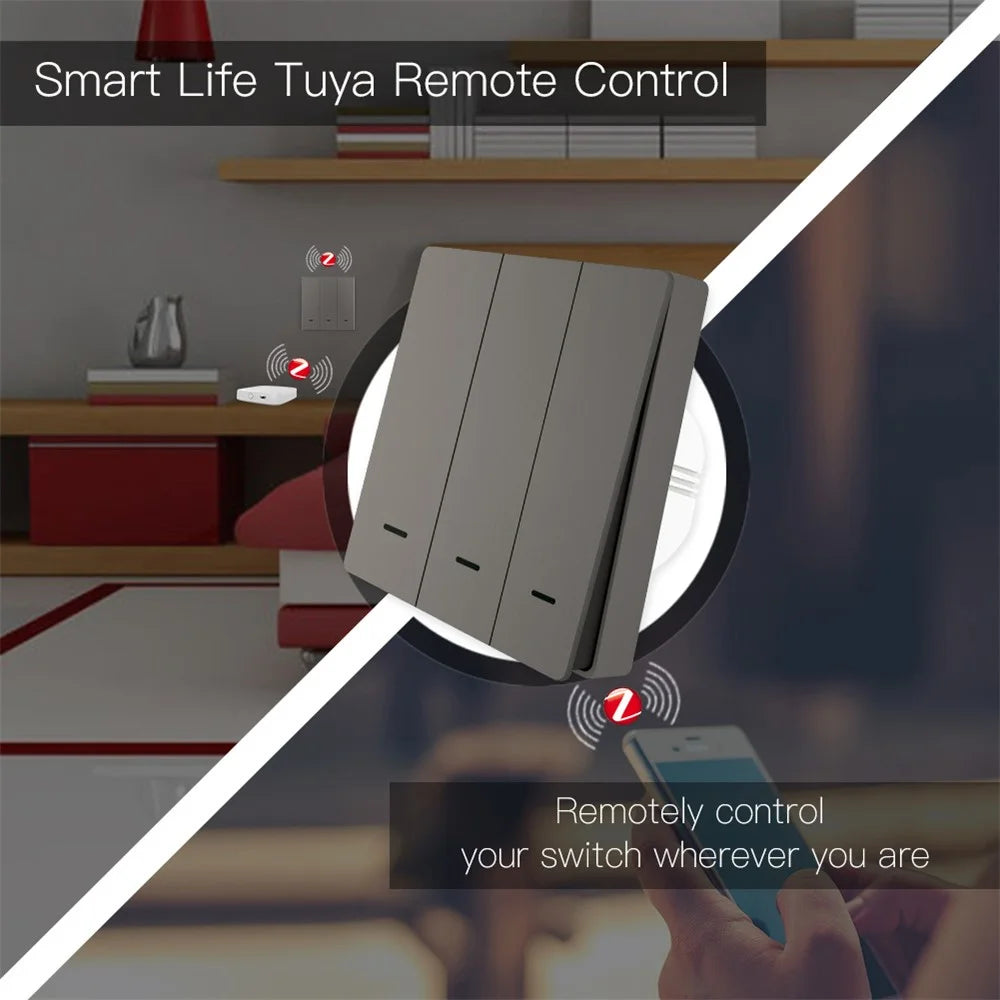 ZigBee Smart Light Switch EU Version Wireless Smart Tuya APP Voice Remote Control Switch Button Timing Funtion Wall Panel for Amazon Alexa Google Home - 3 Gang / Grey - 4