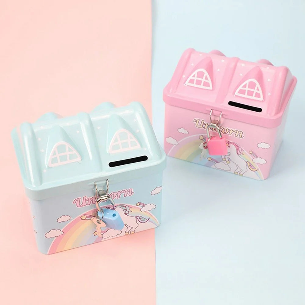 Creative House Shaped Tinplate Piggy Bank Metal Ornament Cartoon Coin Bank Children Toy - Pink - 3