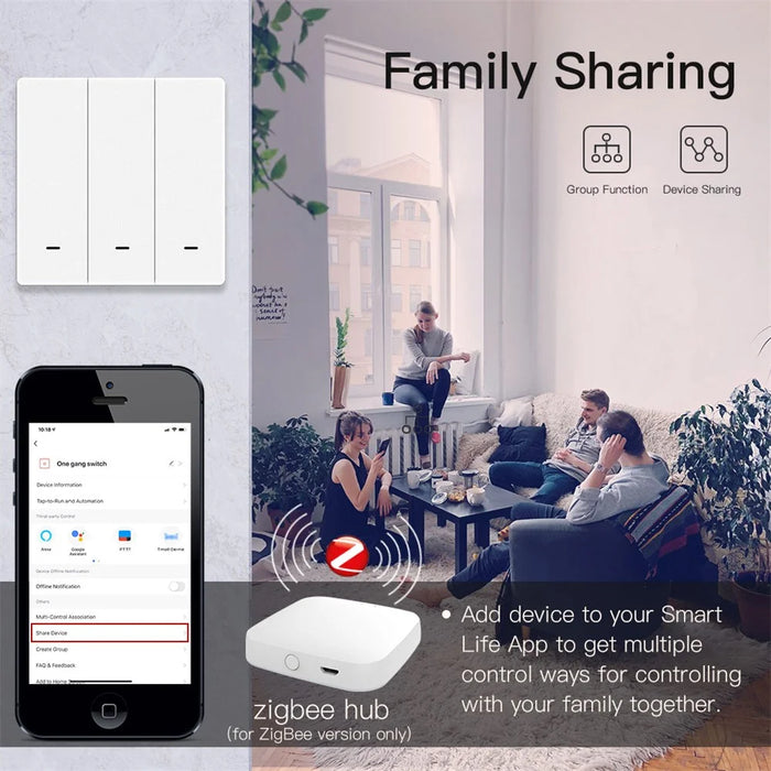 ZigBee Wireless Button Timer Function EU Version Smart Wall Switch Panel Tuya APP Remote Control Voice Control - 3 Gang / White - 3