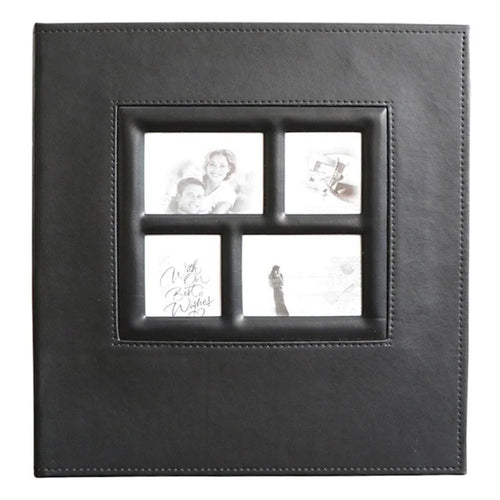 PU Leather Cover Photo Album 6 Inch Photos 500 Capacity Inserts Storage Book - Plain Texture / Black - 1