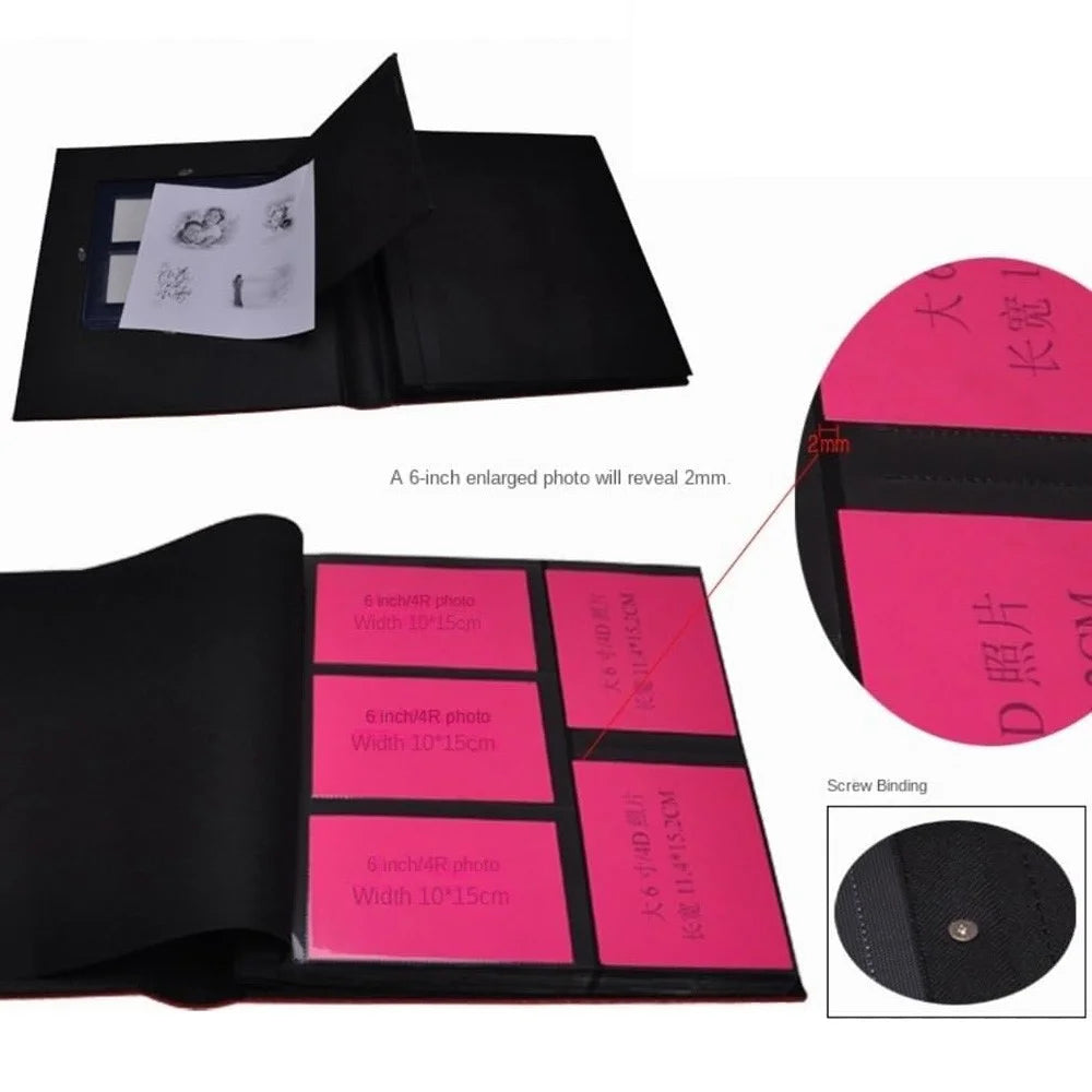PU Leather Cover Photo Album 6 Inch Photos 500 Capacity Inserts Storage Book - Plain Texture / Black - 2