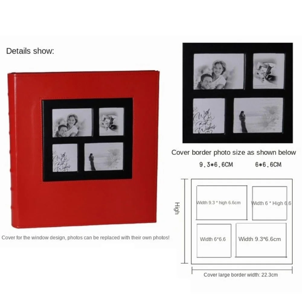 PU Leather Cover Photo Album 6 Inch Photos 500 Capacity Inserts Storage Book - Plain Texture / Black - 6