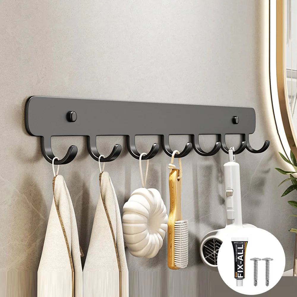 Stainless Steel Wall Mounted Hook Key Hanging Rack Kitchen Bathroom Home Storage Hanger - Black - 1