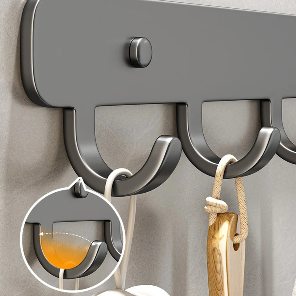 Stainless Steel Wall Mounted Hook Key Hanging Rack Kitchen Bathroom Home Storage Hanger - Black - 3