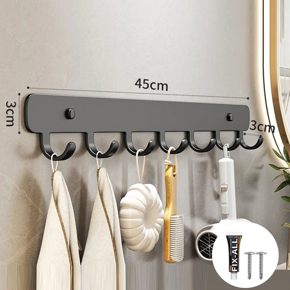 Stainless Steel Wall Mounted Hook Key Hanging Rack Kitchen Bathroom Home Storage Hanger - Black - 4