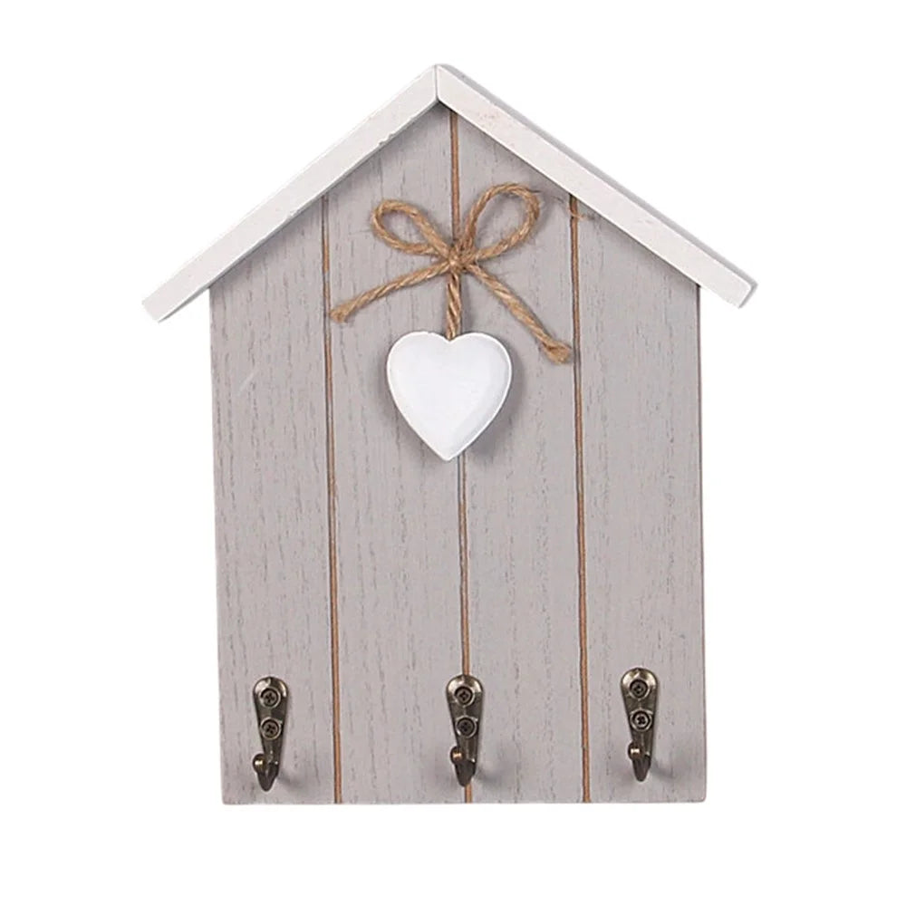 Key Hanger Wall Mount Creative Wooden House Design Entryway Organizer Storage Rack - Grey - 1