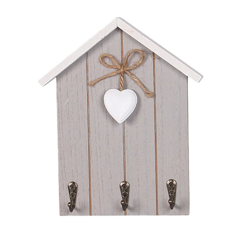 Key Hanger Wall Mount Creative Wooden House Design Entryway Organizer Storage Rack - Grey - 1