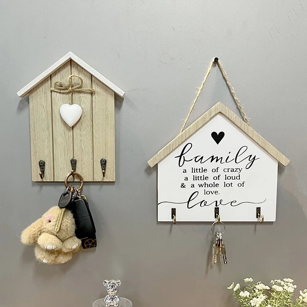 Key Hanger Wall Mount Creative Wooden House Design Entryway Organizer Storage Rack - Grey - 2