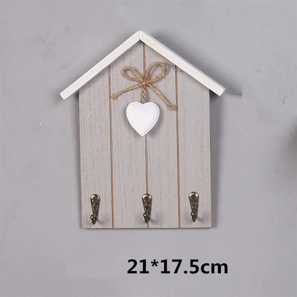 Key Hanger Wall Mount Creative Wooden House Design Entryway Organizer Storage Rack - Grey - 3
