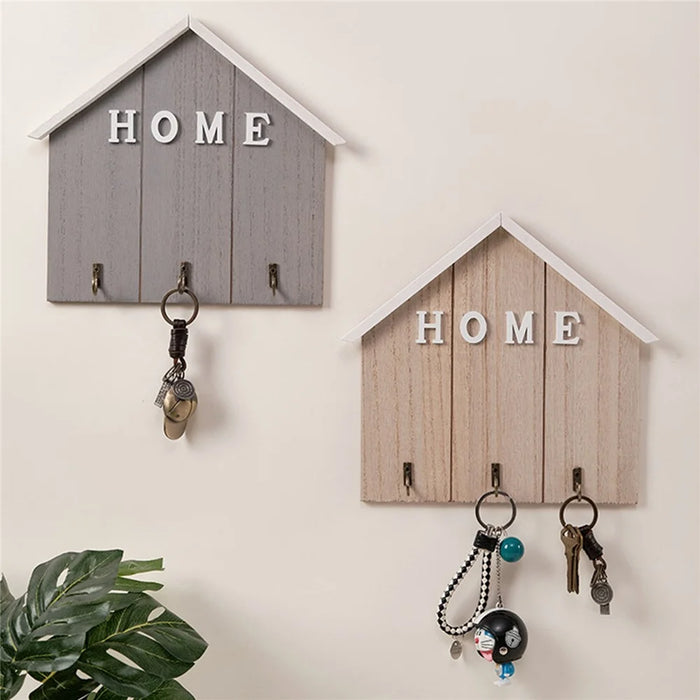 Nordic Style Wooden Wall Mount Key Hanging Hook Storage Rack Creative Entryway Organizer Home Decor - Dark Grey - 2