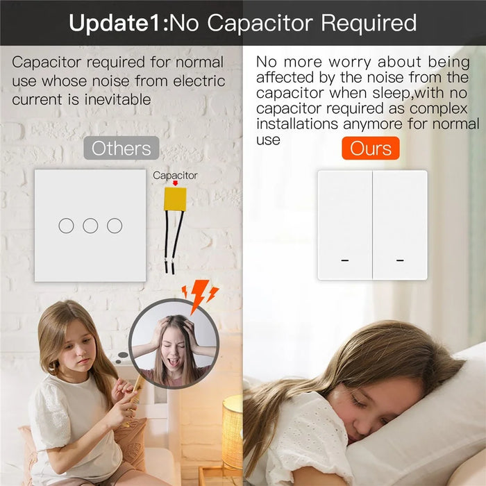 ZigBee Smart Button Wall Lamp Switch Tuya Wireless Control Compatible with Alexa Google Home, 2 Gang / White - 3