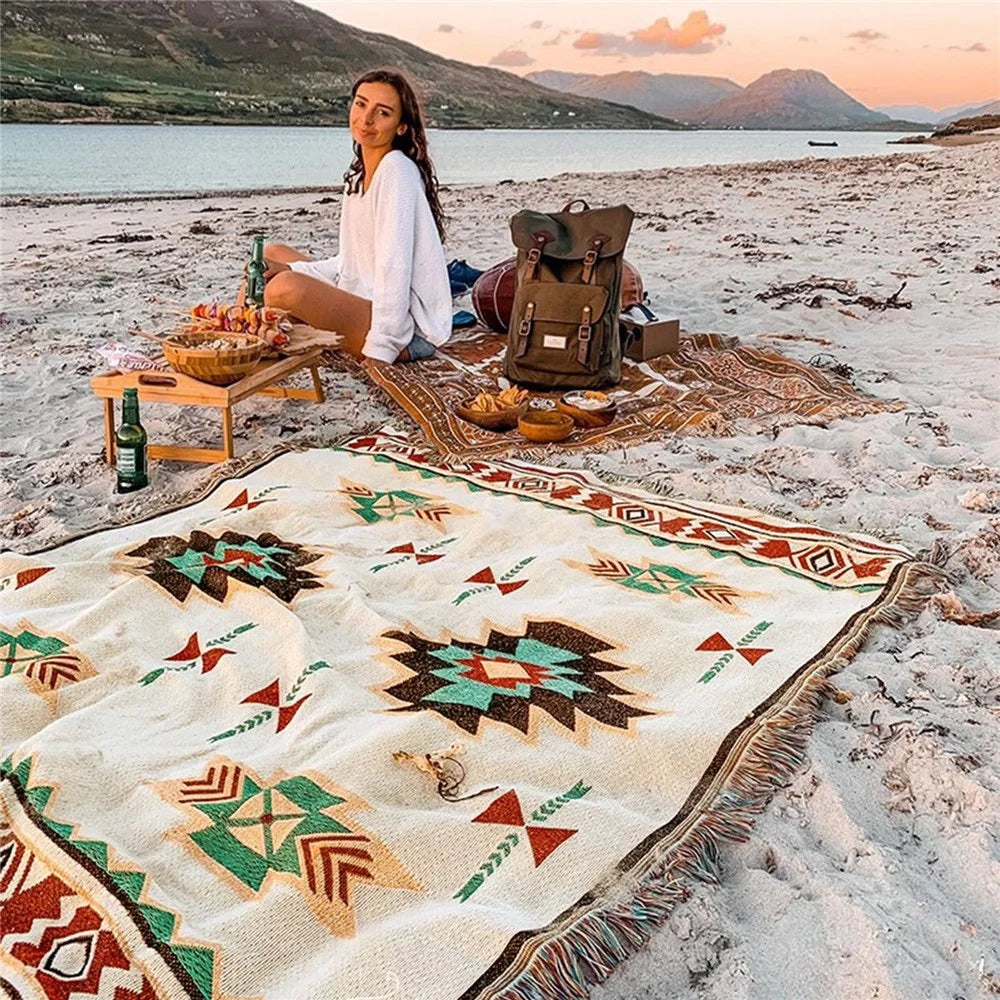 90x180cm Picnic Blanket Thick Moisture-Proof Bohemian Ground Mat for Outdoor Camping Beach - Maple Leaf - 3