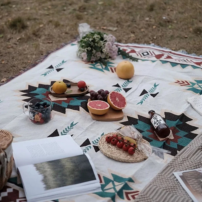 130x180cm Picnic Blanket Thick Moisture-Proof Bohemian Ground Mat for Outdoor Camping Beach - Geometric Pattern - 3