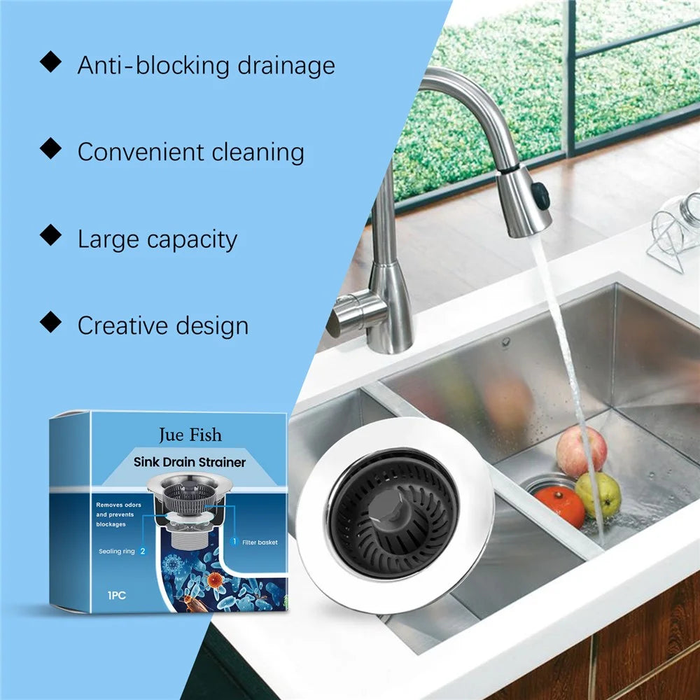 JUE-FISH JU-C09-0129-01 Kitchen Sink Strainer Drain Filter Basket Anti Clogging Food Debris Catcher - 6
