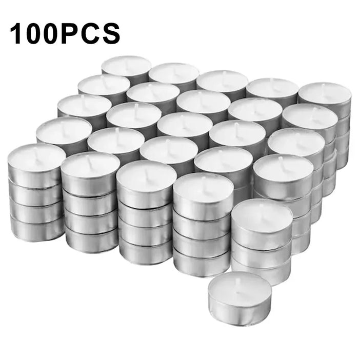 100Pcs Unscented Candles Smokeless 4-Hour Burn Time Round Candles with Aluminum Cup - 1
