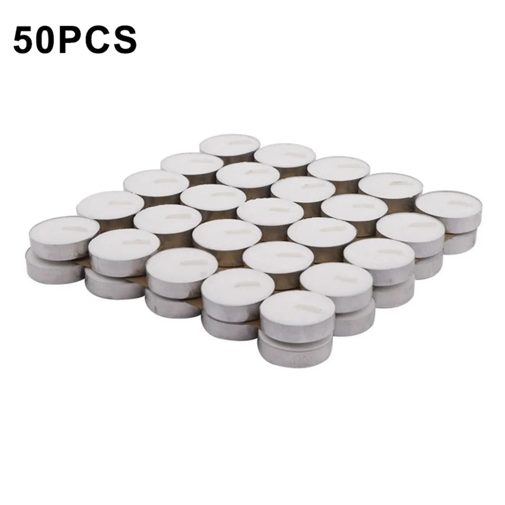 50Pcs Unscented Candles Smokeless 4-Hour Burn Time Round Candles with Aluminum Cup - 1
