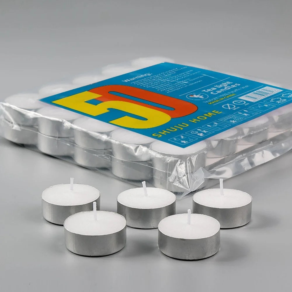 50Pcs Unscented Candles Smokeless 4-Hour Burn Time Round Candles with Aluminum Cup - 4