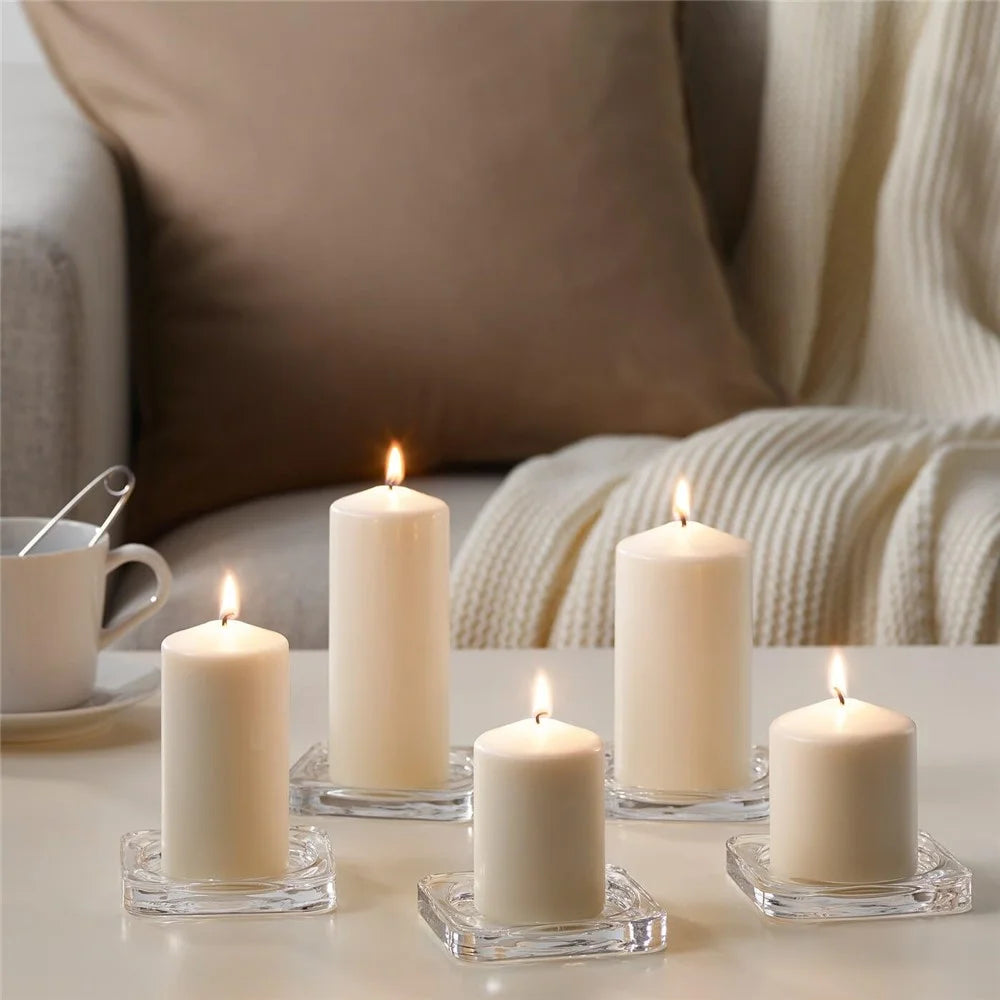 5Pcs Unscented Pillar Candles Smokeless Natural Wax Candle Set for Home Party Emergency Use - 2