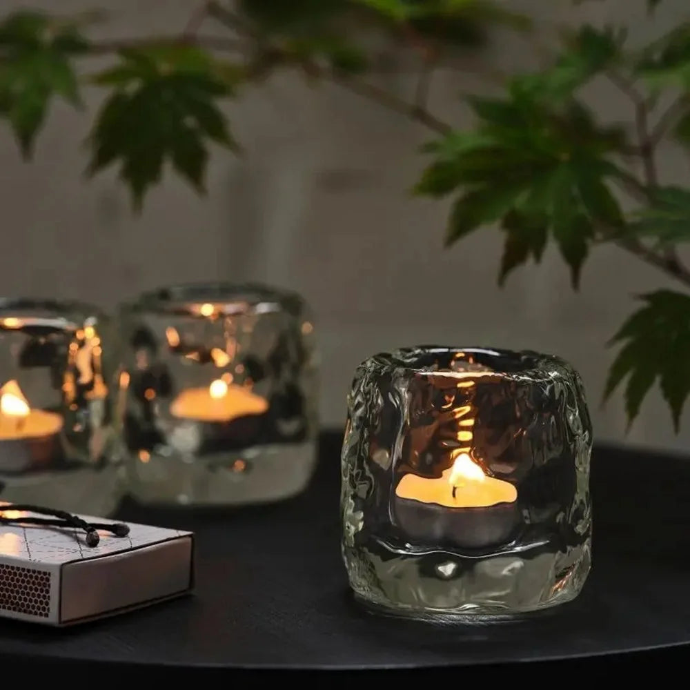 8x7.5cm Clear Glass Candle Holder Home Living Room Bedroom Decorative Candle Container - 2