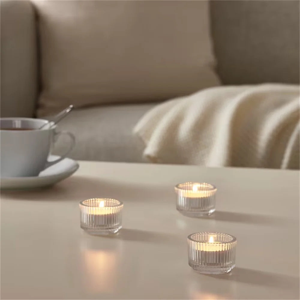 Clear Glass Candle Holder Modern Minimalist Round Decorative Candle Container - 3