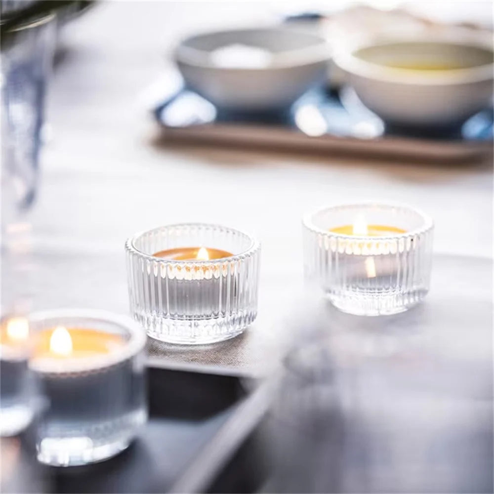 Clear Glass Candle Holder Modern Minimalist Round Decorative Candle Container - 4