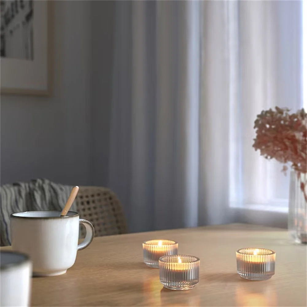 Clear Glass Candle Holder Modern Minimalist Round Decorative Candle Container - 6