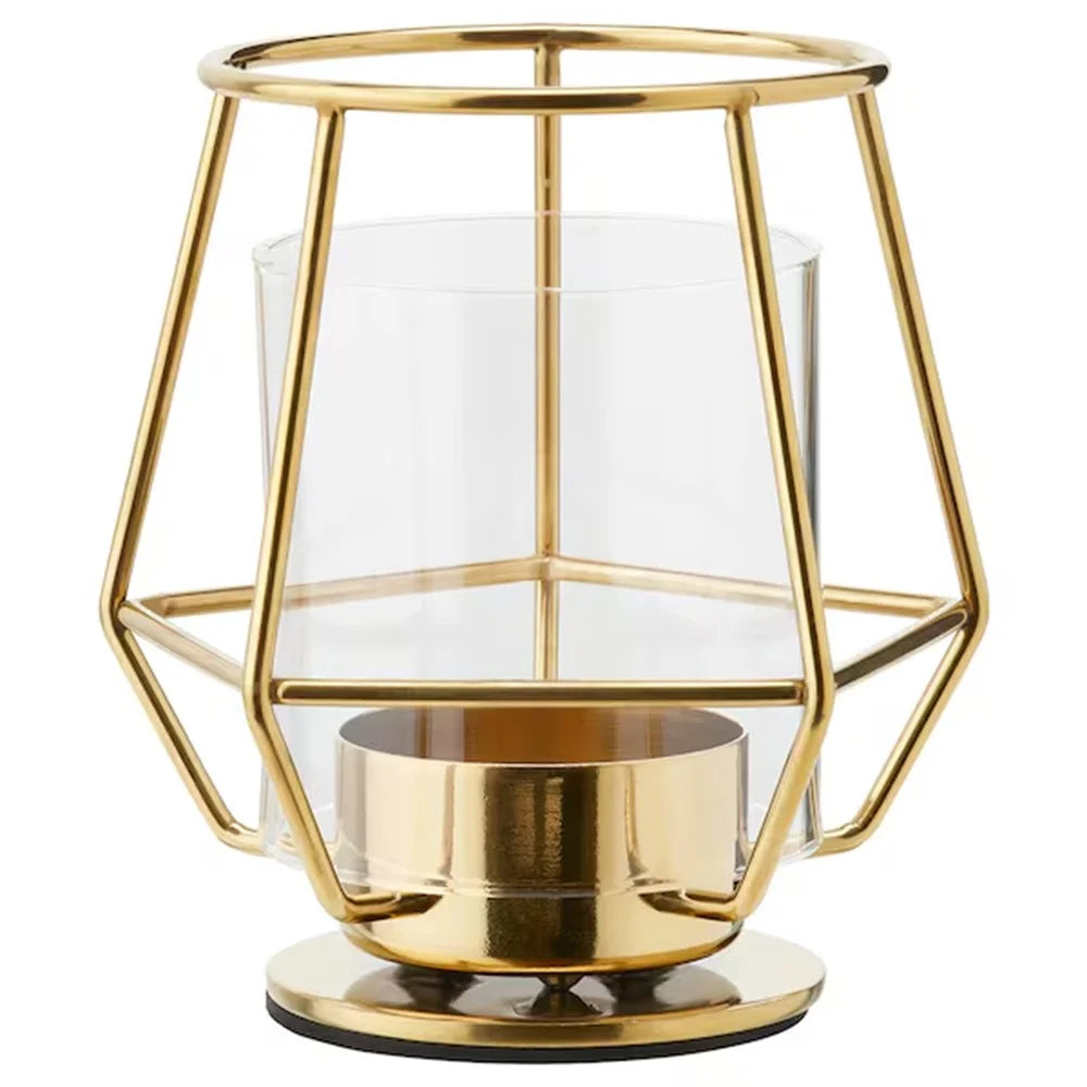 Modern Gold Candle Holder with Glass Cover Nordic Style Decorative Metal Candlestick - 1