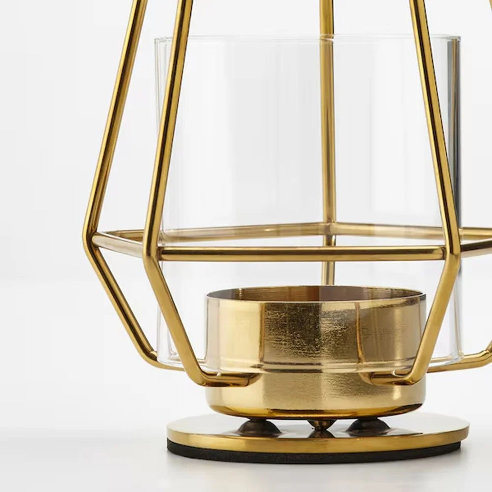 Modern Gold Candle Holder with Glass Cover Nordic Style Decorative Metal Candlestick - 5