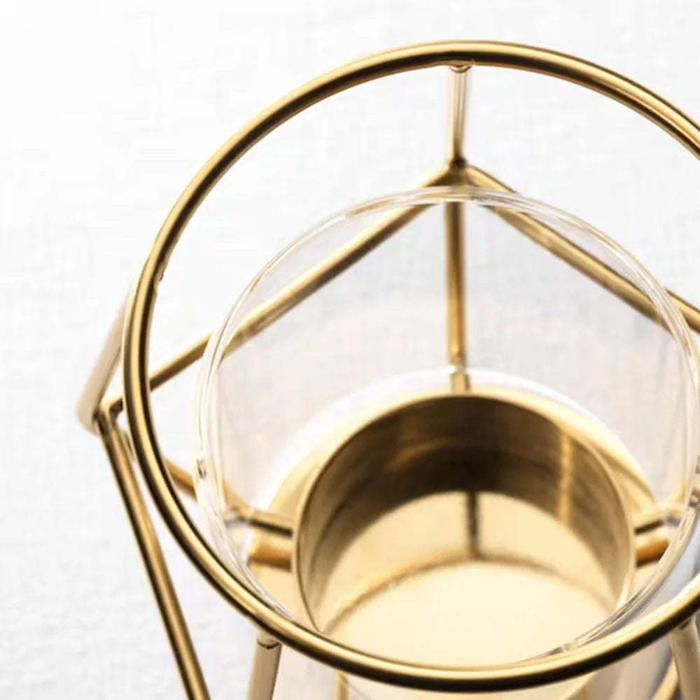 Modern Gold Candle Holder with Glass Cover Nordic Style Decorative Metal Candlestick - 6