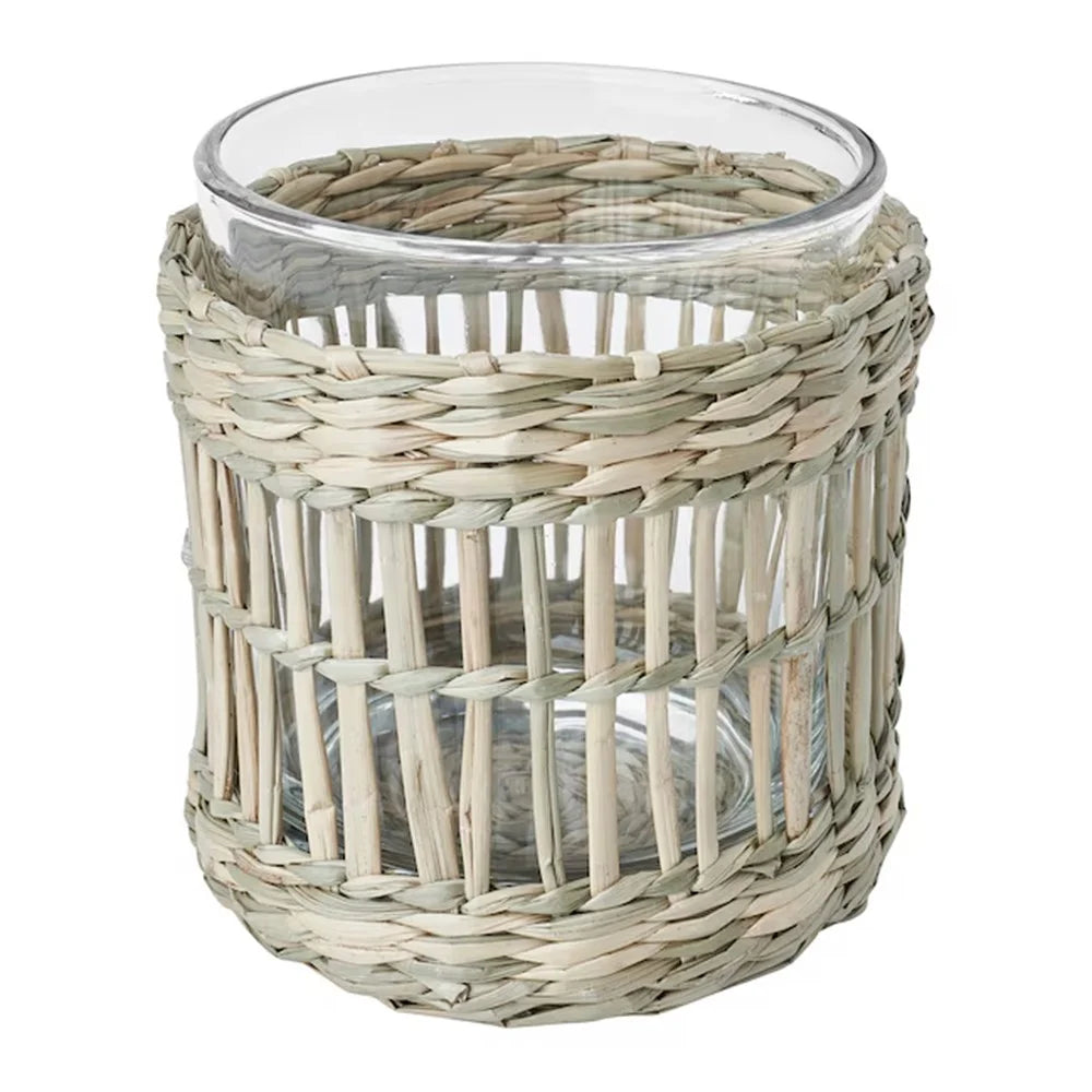 Handcrafted Sedge Glass Cup Tealight Candle Holder Decorative Tabletop Ornament - 1