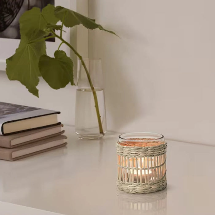 Handcrafted Sedge Glass Cup Tealight Candle Holder Decorative Tabletop Ornament - 3