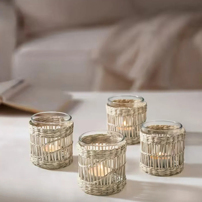 Handcrafted Sedge Glass Cup Tealight Candle Holder Decorative Tabletop Ornament - 4
