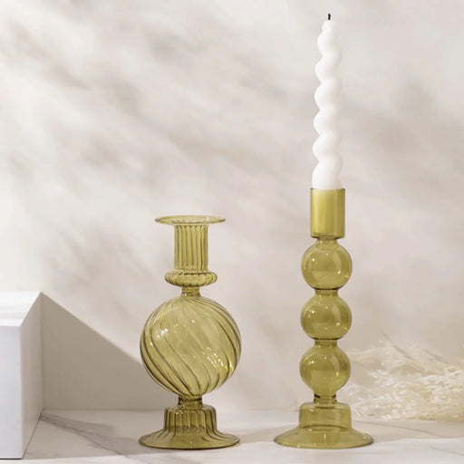 European Style Candle Holder Decorative High Borosilicate Glass Hotel Home Candlestick - Green - 2