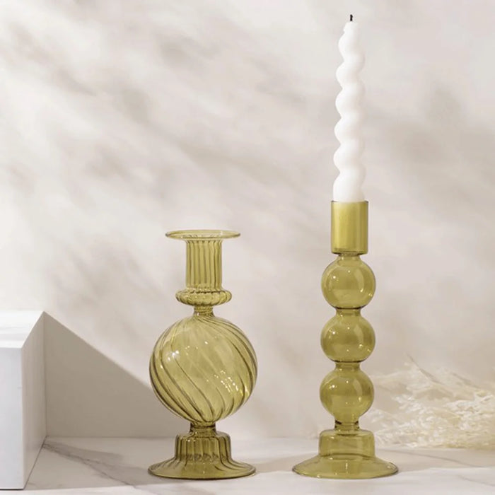 European Style Candle Holder Decorative High Borosilicate Glass Hotel Home Candlestick - Green - 2
