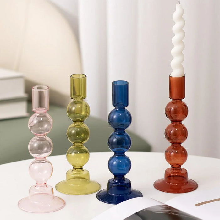 European Style Candle Holder Decorative High Borosilicate Glass Hotel Home Candlestick - Green - 4